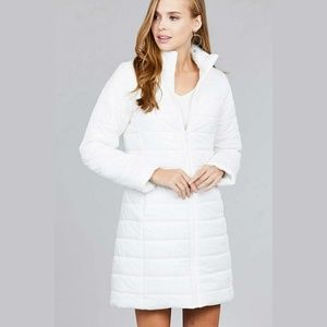 White quilted long padding jacket
